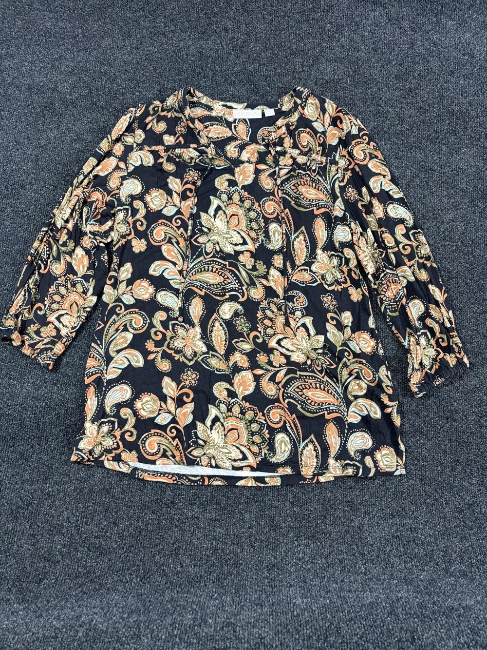 Belle By Kim Gravel Blouse Womens S Multicolor Paisley 3/4 Sleeve Tunic Knit Top